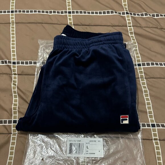 Men's Fila Whyte Velour Jogger Track Pants Navy Blue - Picture 1 of 7